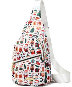 Christmas Crossbody Small Sling Backpack Sling Bag for Women Men, Chest Bag Daypack Crossbody for Travel Sport Running Hiking Christmas Gift (Red (Color: White)